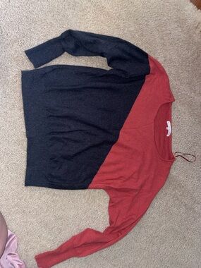 Madison Red and Black Diagonal Colorblock Crewneck Sweater